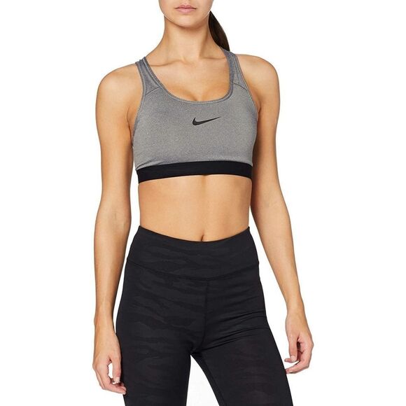 New! NIKE Pro Classic Racerback Medium Support Sports Bra Gray Black Size XS - Picture 1 of 8